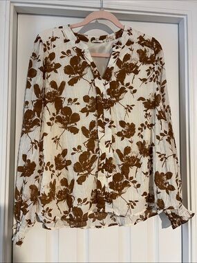 JODIFL Cream Blouse with Brown Floral Print